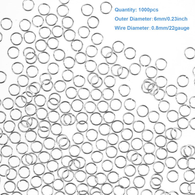 WUBOECE 6mm Open Jump Rings Jewelry DIY Findings for Choker Necklaces Bracelet Making, Silver, 1000 PCS - Image 2